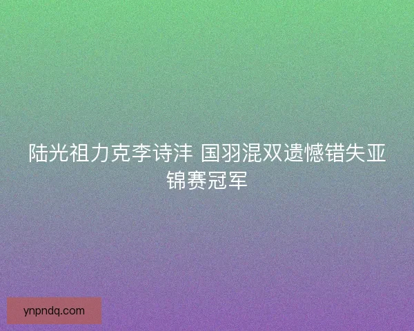 陆光祖力克李诗沣 国羽混双遗憾错失亚锦赛冠军